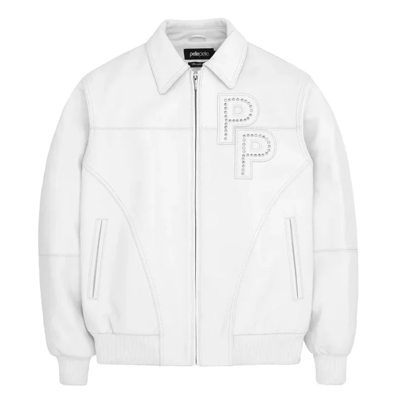 white Pelle Pelle Stones Leather Jacket